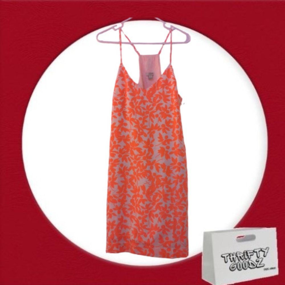 J Crew Women's Orange Neon Cream Floral Racer Back Summer Casual Dress